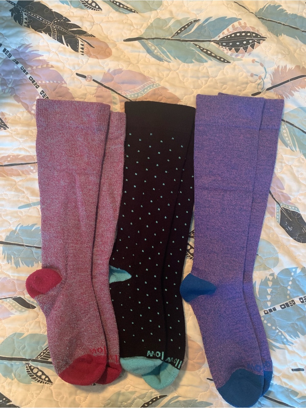 Wellow-Three Pairs of Colorblock and Polka-Dot Compression Socks
